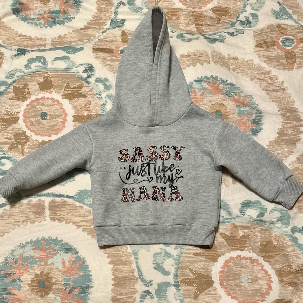 Sassy Just Like My Nana Toddler Hoodie Gray Graphic Print Leopard Cozy 12-18mo